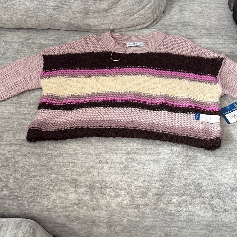 Arizona Jean Company Pink and Brown Crew Neck Sweater